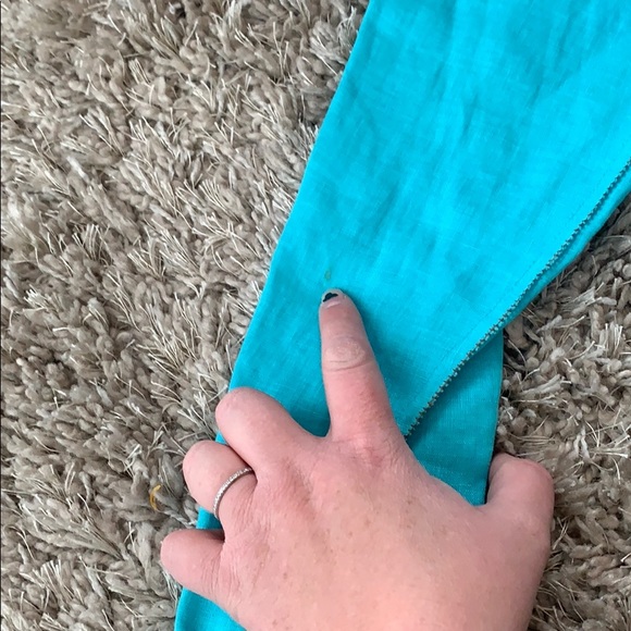 SAMUEL DONG 100% Linen Button Down Teal Top - Picture 14 of 16